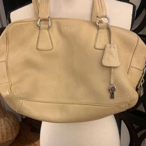 Prada pebbled camel leather shoulder bag
